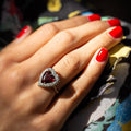 Garnet Heart and Diamond 14k Gold Cluster Ring
