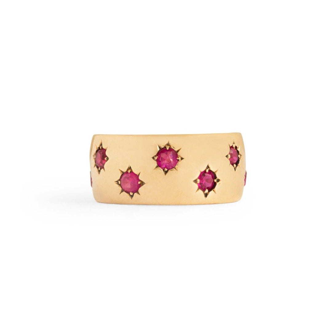 Ruby Starburst and 14k Gold Wide Band