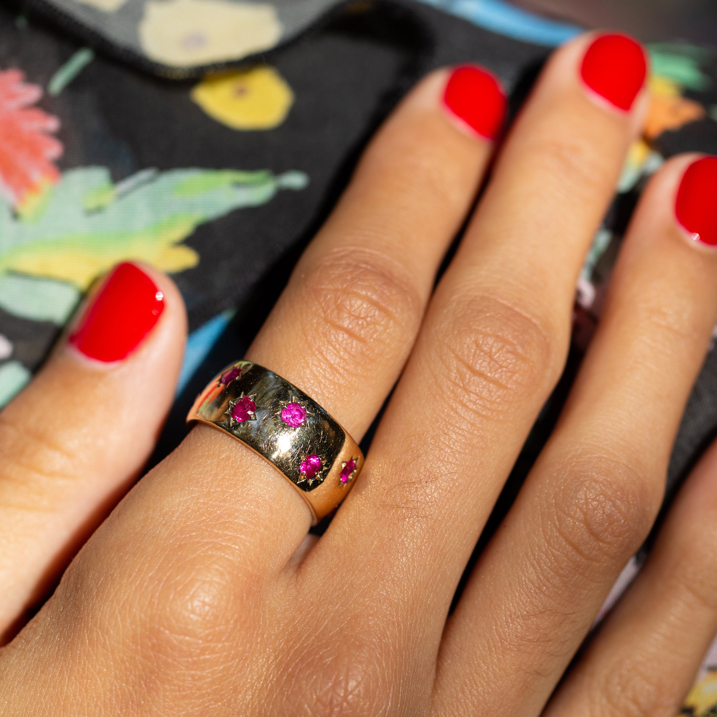 Ruby Starburst and 14k Gold Wide Band