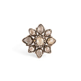 Victorian Rose Cut Diamond, Silver, and 14k Gold Cluster Ring
