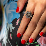 Victorian Rose Cut Diamond, Silver, and 14k Gold Cluster Ring