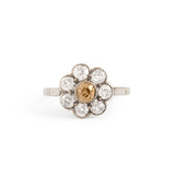 Old Mine Cut Diamond Cluster and Platinum Ring