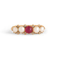 Victorian English Ruby, Pearl, Diamond And 18k Gold Ring