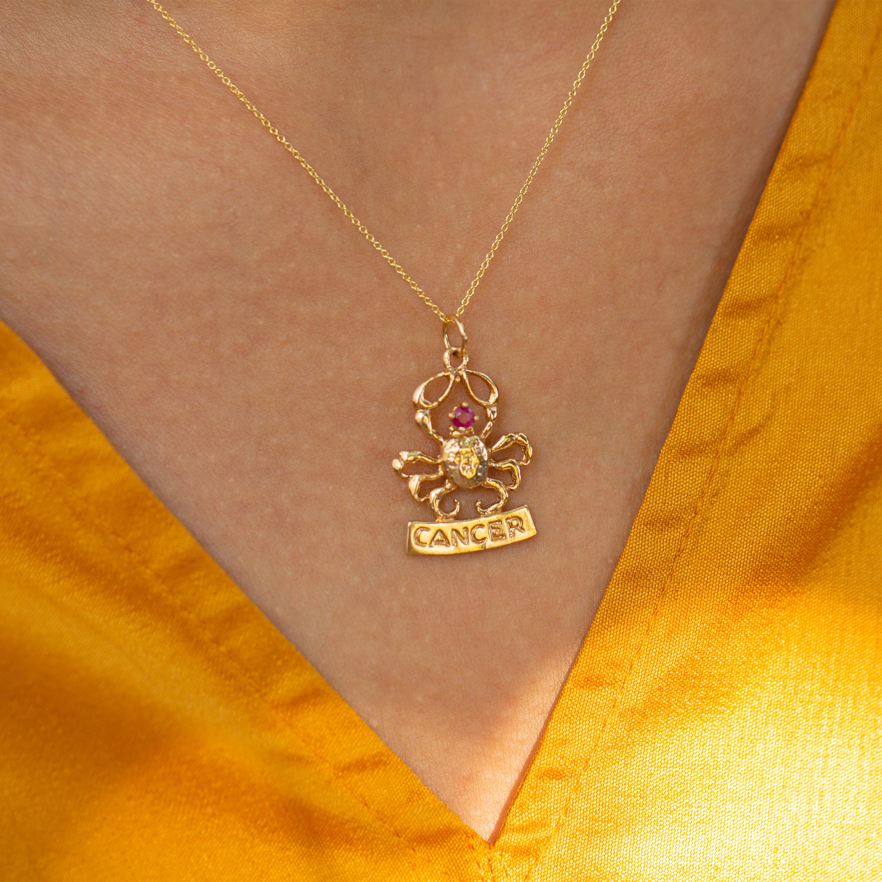 Cancer Ruby and 10k Gold Zodiac Charm