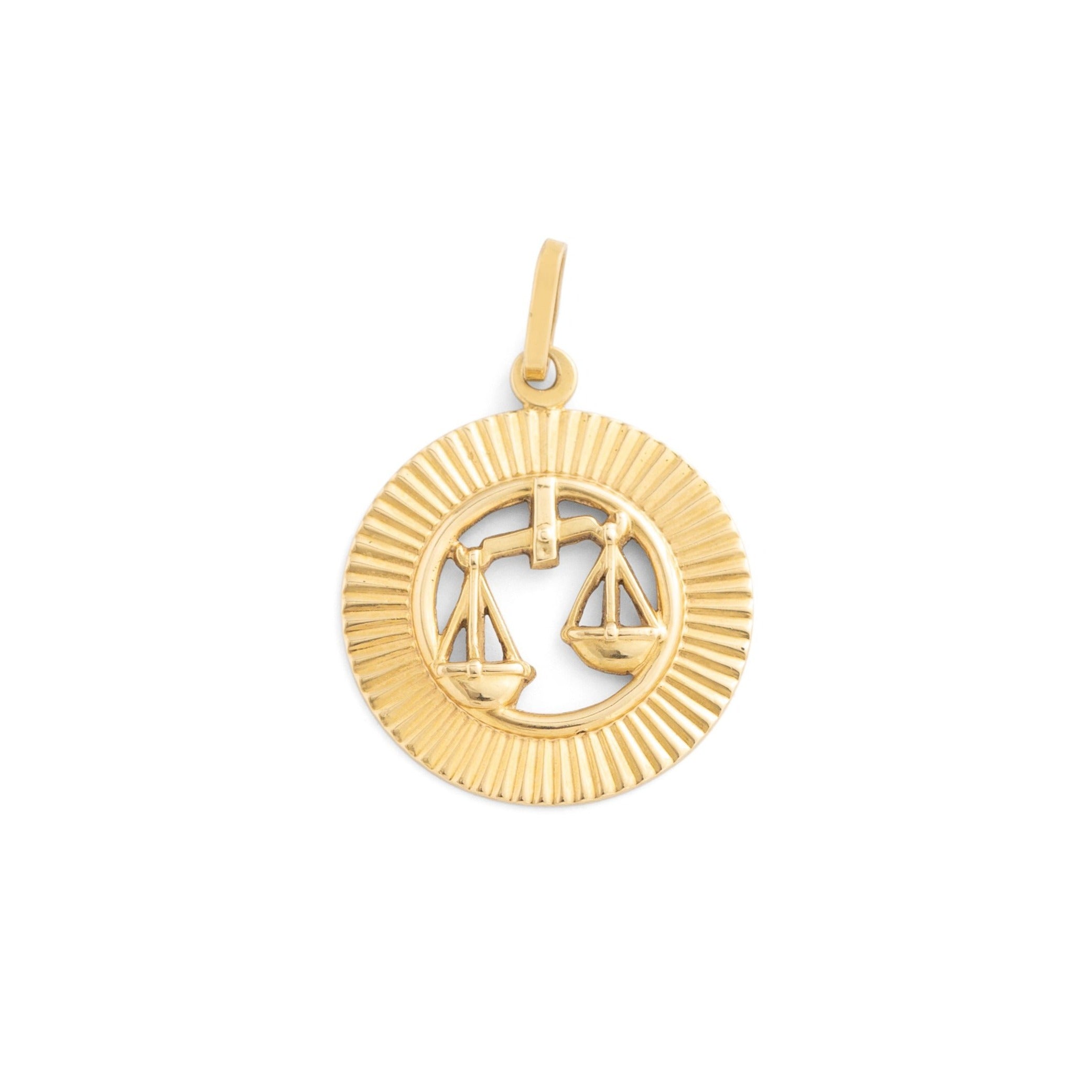 Libra Fluted Disc 14k Gold Zodiac Charm