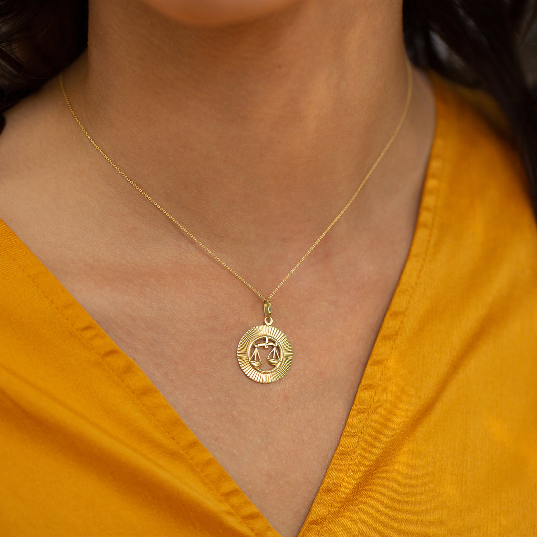 Libra Fluted Disc 14k Gold Zodiac Charm