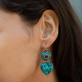 Victorian Pavé Turquoise, Garnet, and Pearl 14K Gold Earrings
