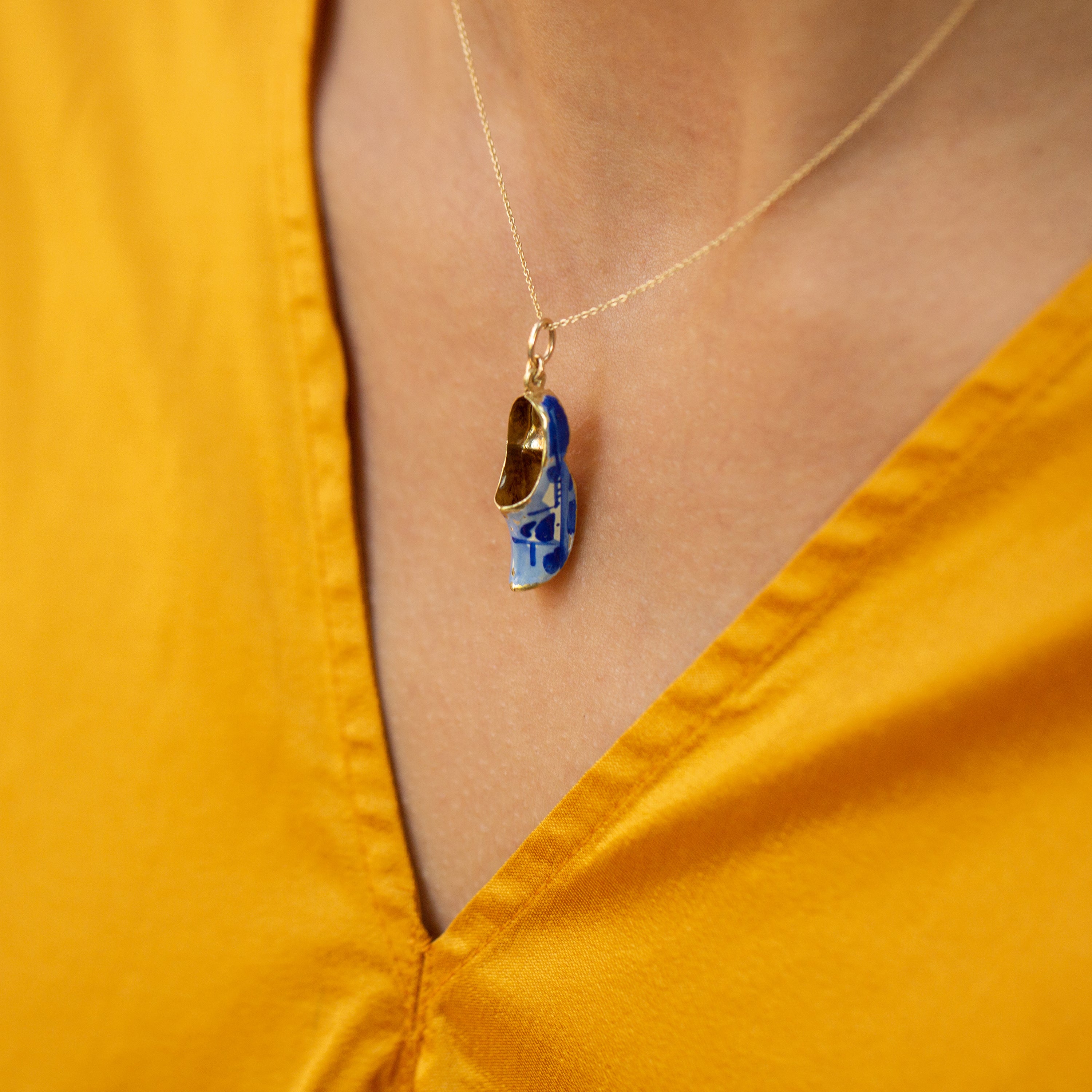 Enamel Dutch Clog and 14k Gold Charm