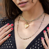 Black Enamel and Pearl 14k Gold 21" Chain