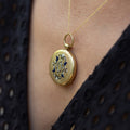 Engraved 14k Gold Locket With Black and White Enamel