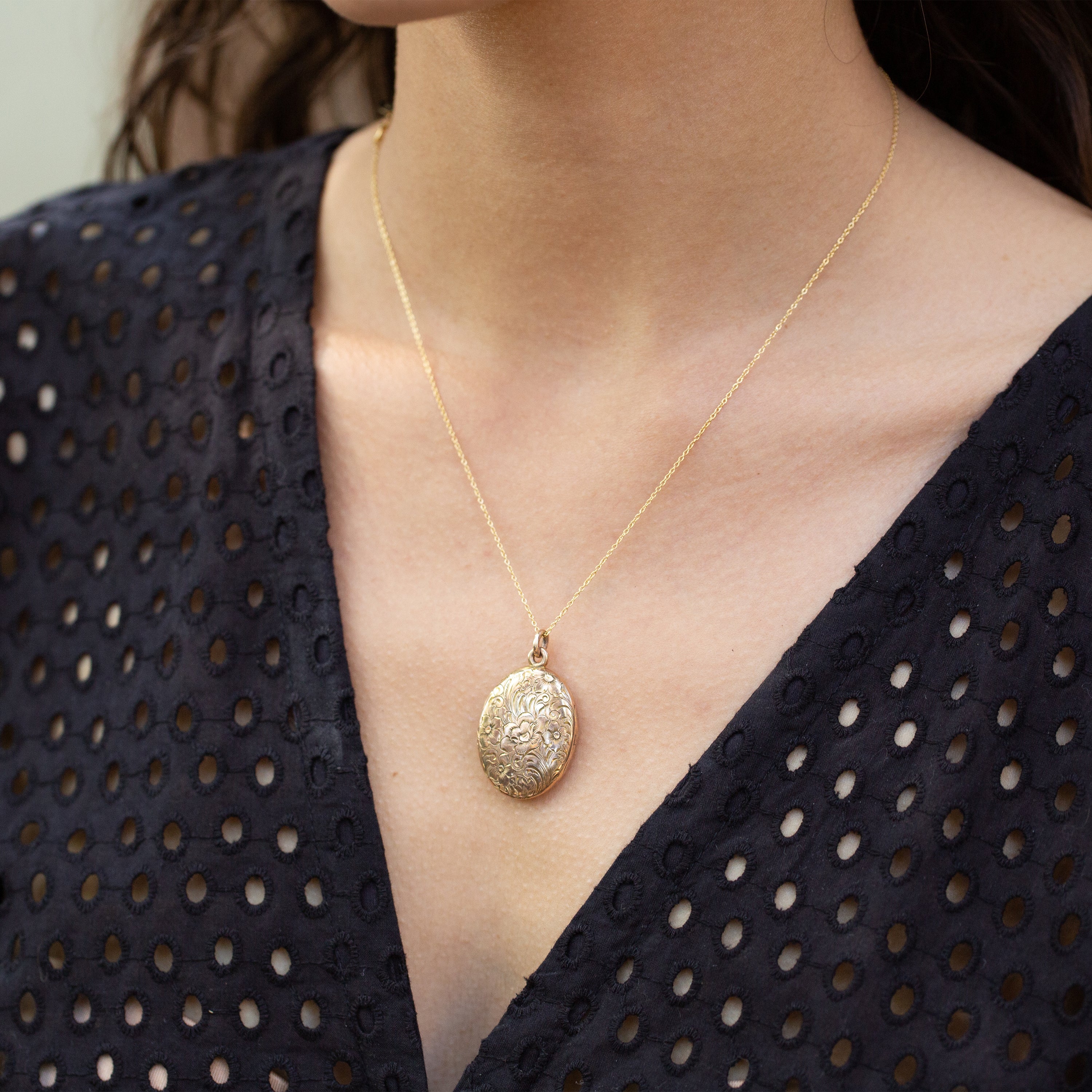 Engraved Floral 10k Gold Locket