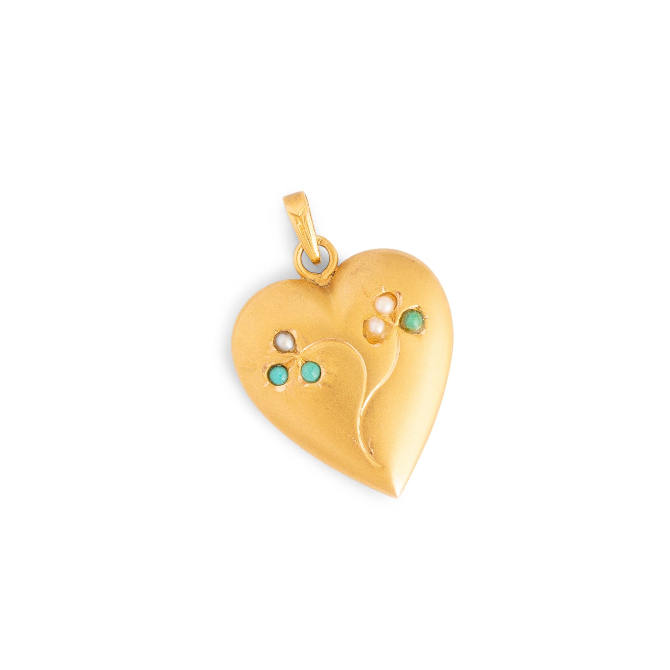 Victorian Turquoise, Pearl, and 18k Gold Heart Charm