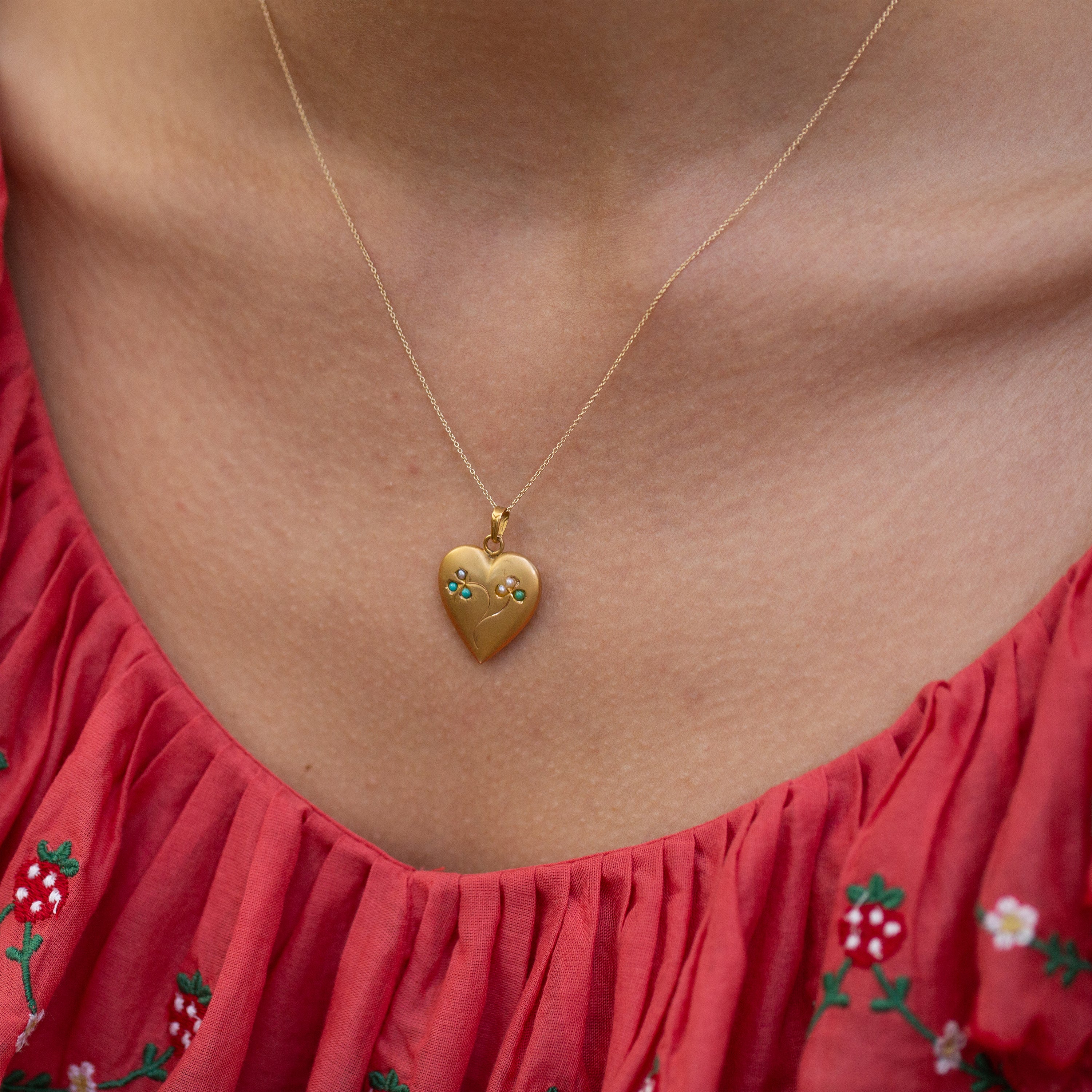 Victorian Turquoise, Pearl, and 18k Gold Heart Charm