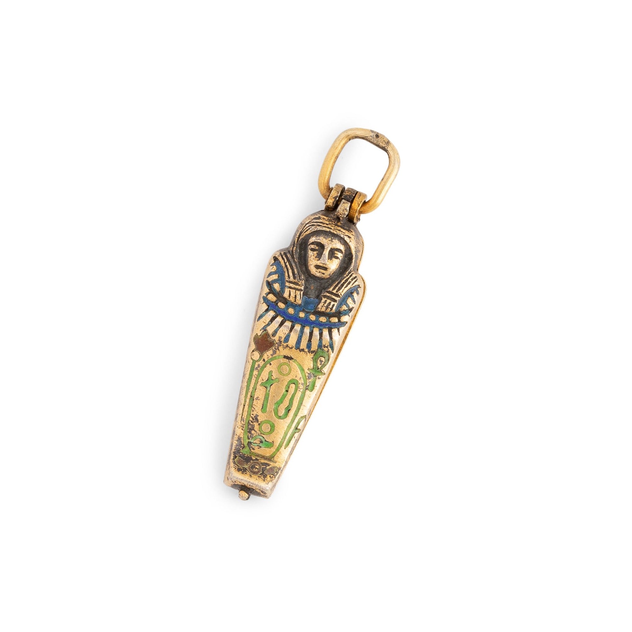 Egyptian Sarcophagus with Mummy Silver and Enamel Charm