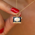 Camera Locket 14k Yellow Gold and Enamel Charm