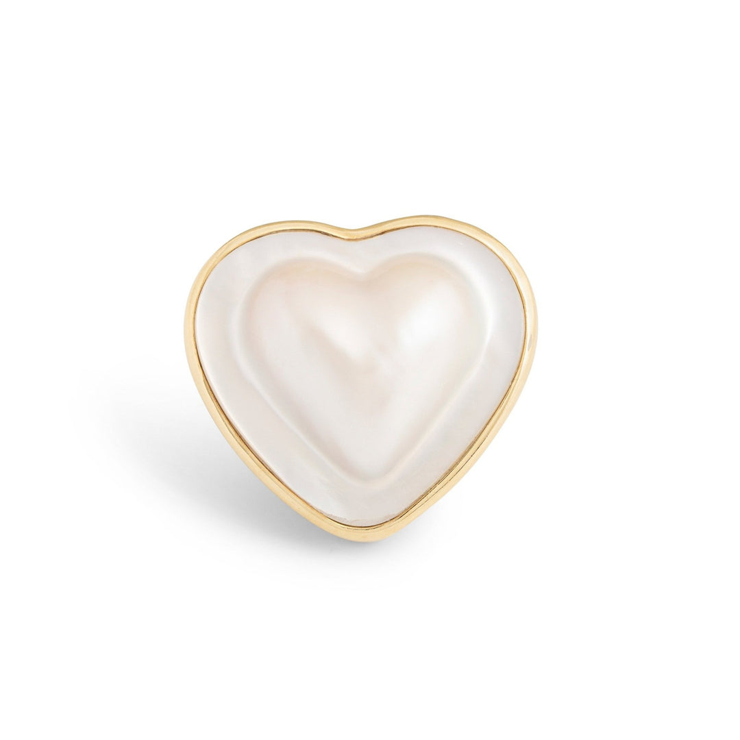 Large Heart-Shaped Mabe Pearl 18k Gold Ring