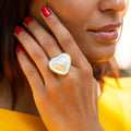 Large Heart-Shaped Mabe Pearl 18k Gold Ring