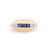 Diamond, Synthetic Sapphire, and 18K Gold Dome Fan Ring