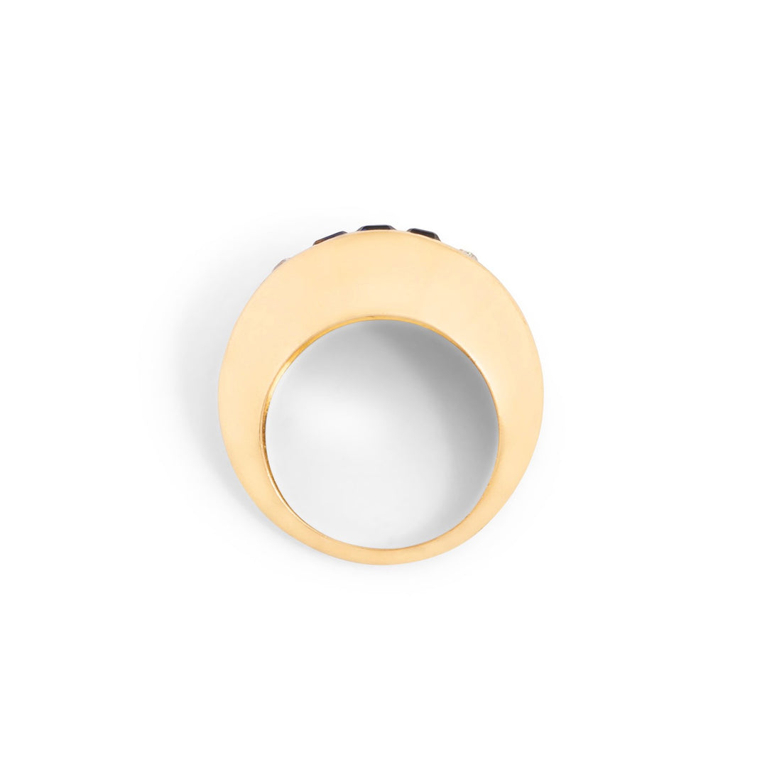 Diamond, Synthetic Sapphire, and 18K Gold Dome Fan Ring