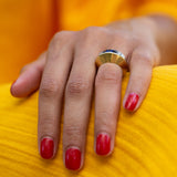 Diamond, Synthetic Sapphire, and 18K Gold Dome Fan Ring