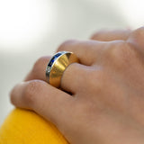 Diamond, Synthetic Sapphire, and 18K Gold Dome Fan Ring