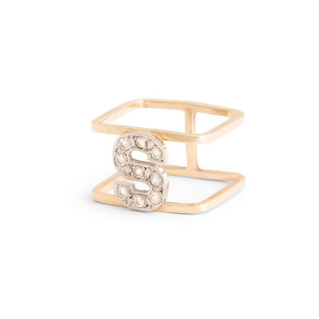 Diamond "S" and 14k Gold Open Ring