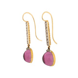 Foil-backed Quartz, Diamond, Platinum, and 14k Gold Dangle Earrings