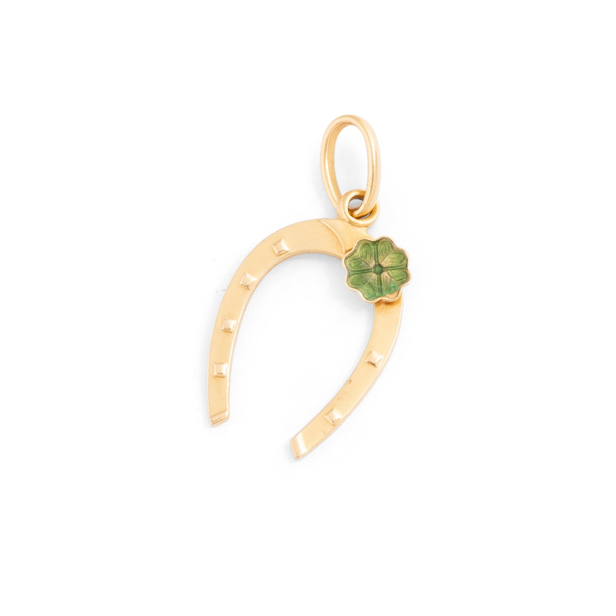 Horseshoe and Clover 18k Gold And Enamel Charm