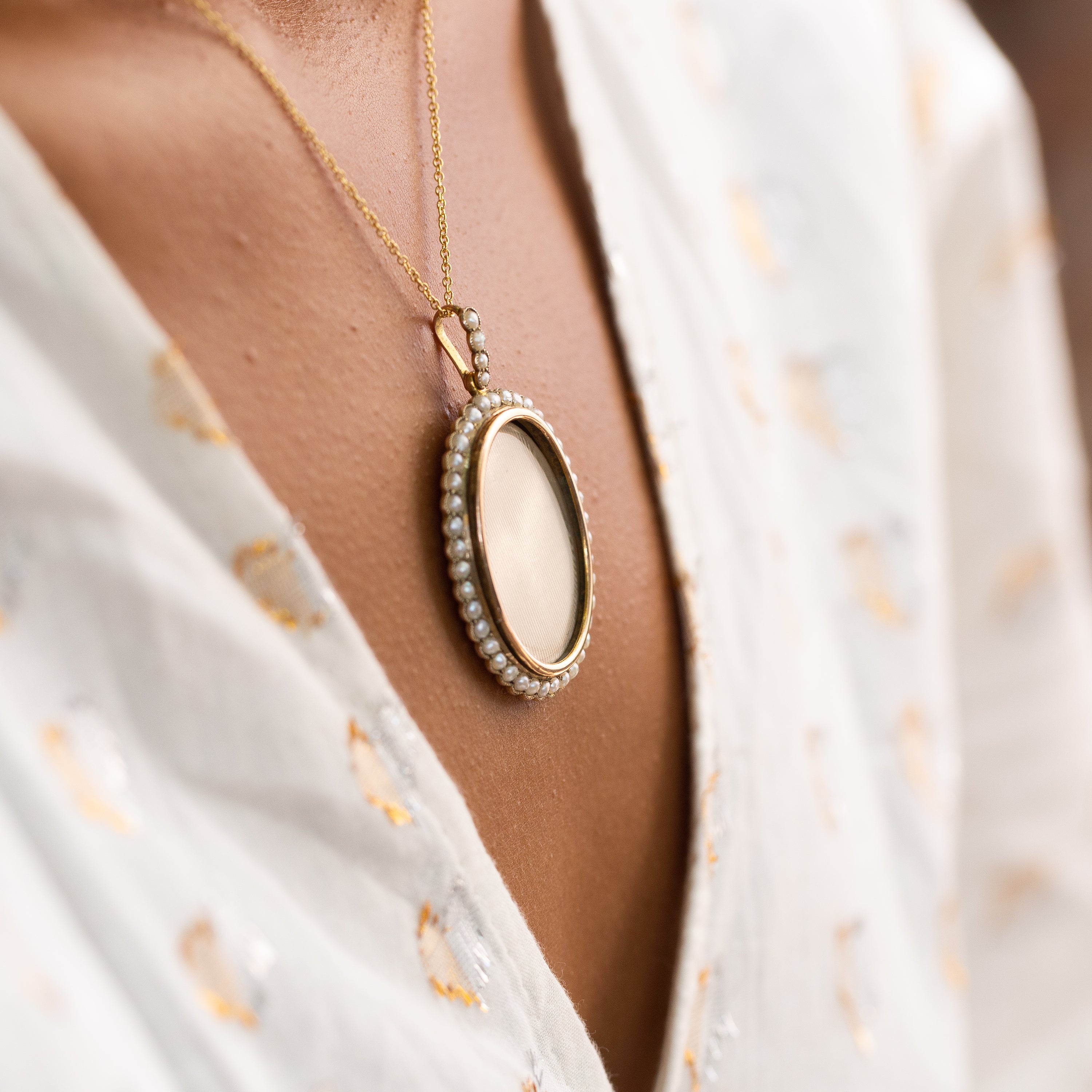 Victorian Seed Pearl and 12k Gold Locket