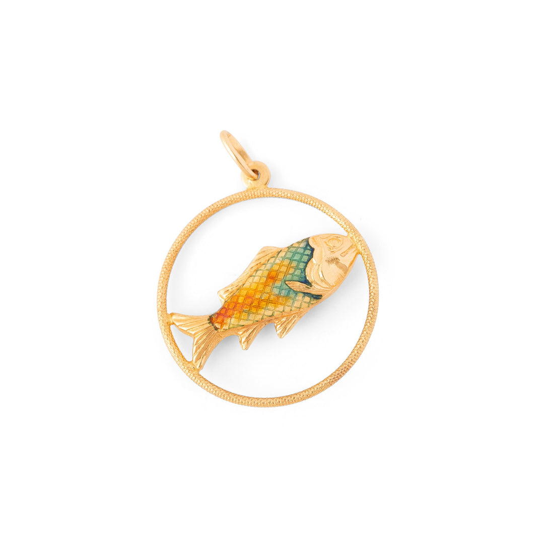 Italian Pisces Fish 18K Gold And Enamel Zodiac Charm
