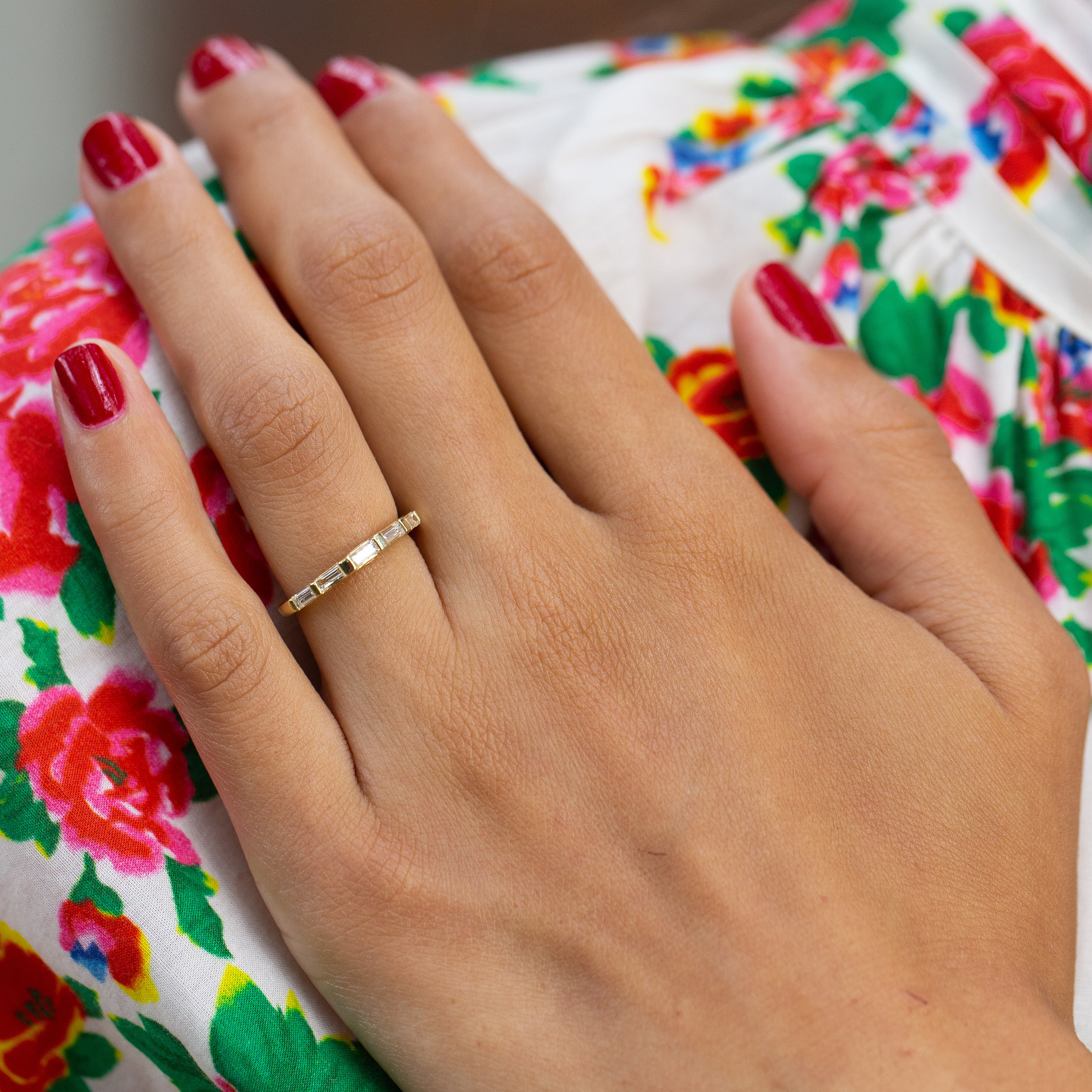 Diamond Baguette and 18k Gold Half Band