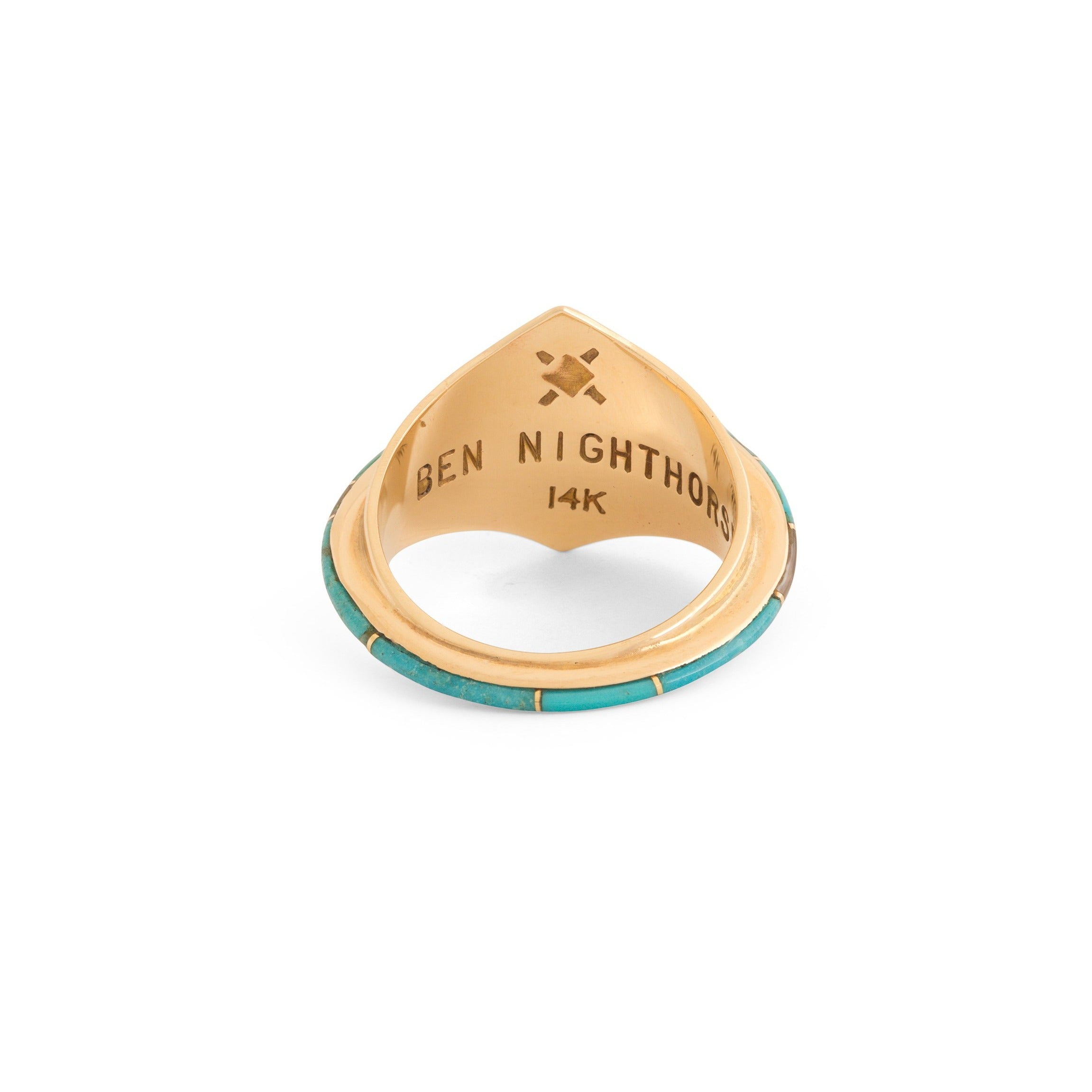 Ben Nighthorse Turquoise, Coral, and Agate 14k Gold Ring