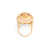 Large Retro Ruby, Diamond, and 14k Gold Starburst Dome Ring