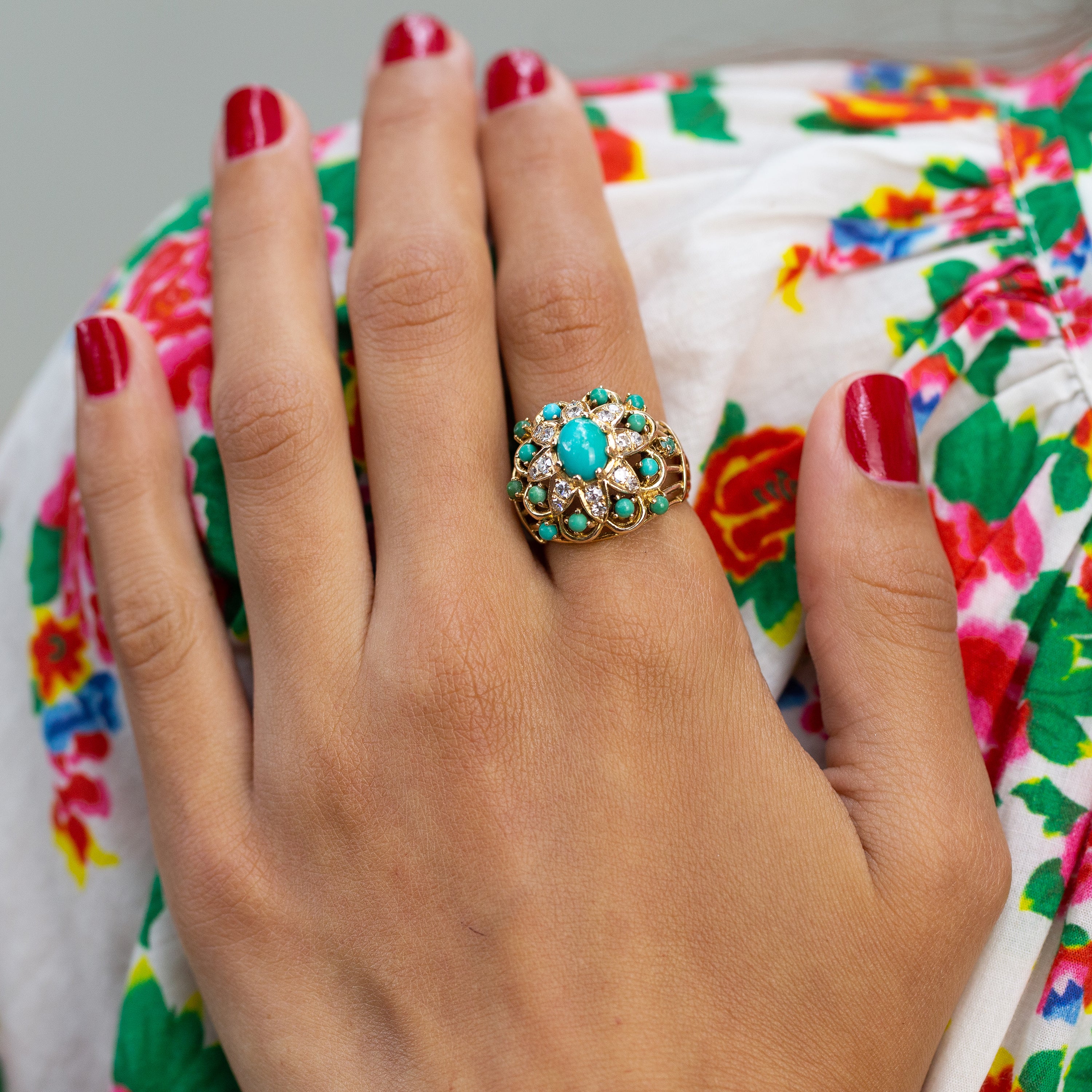 Turquoise, Diamond, and 14k Gold Cocktail Ring