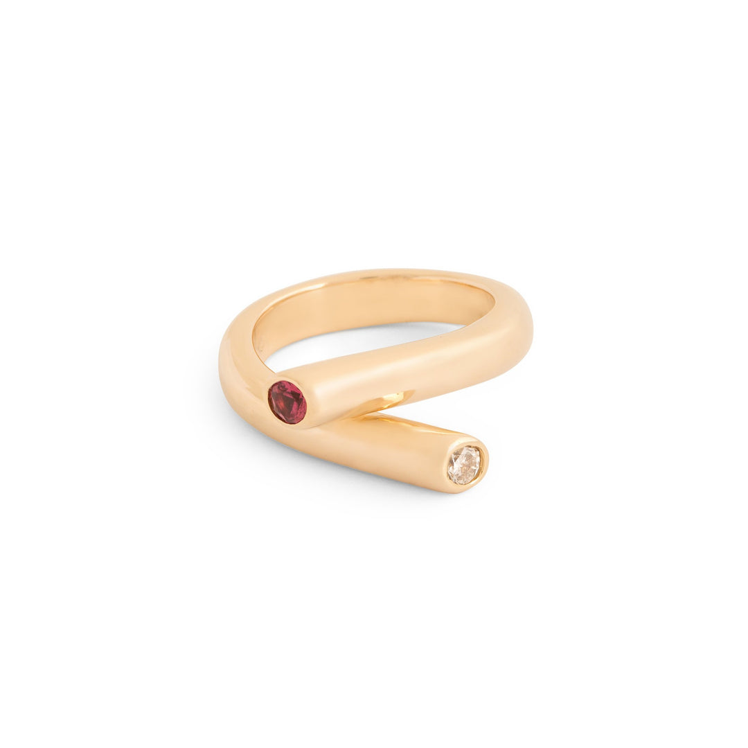 Diamond and Pink Tourmaline 14k Gold Crossover Ring