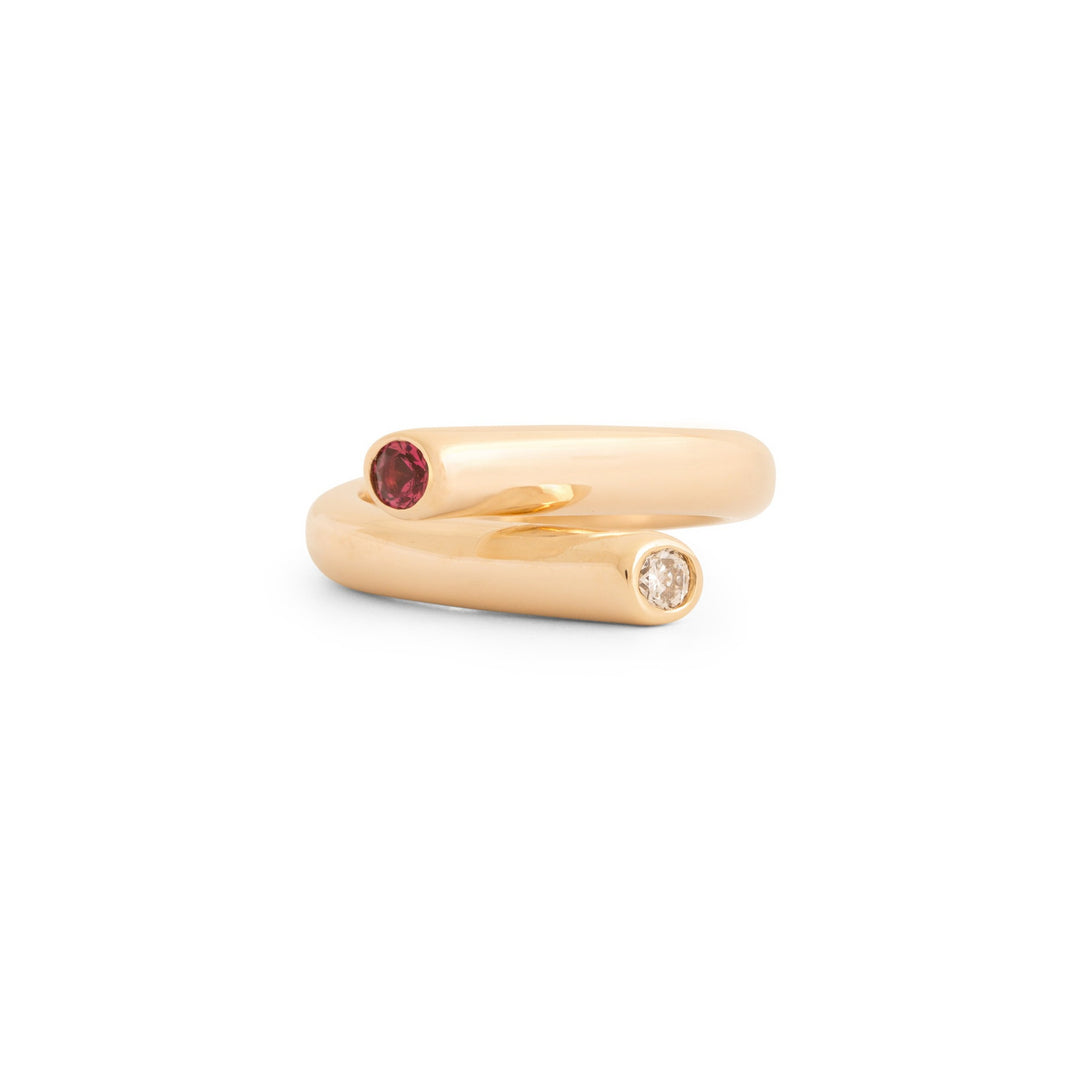 Diamond and Pink Tourmaline 14k Gold Crossover Ring