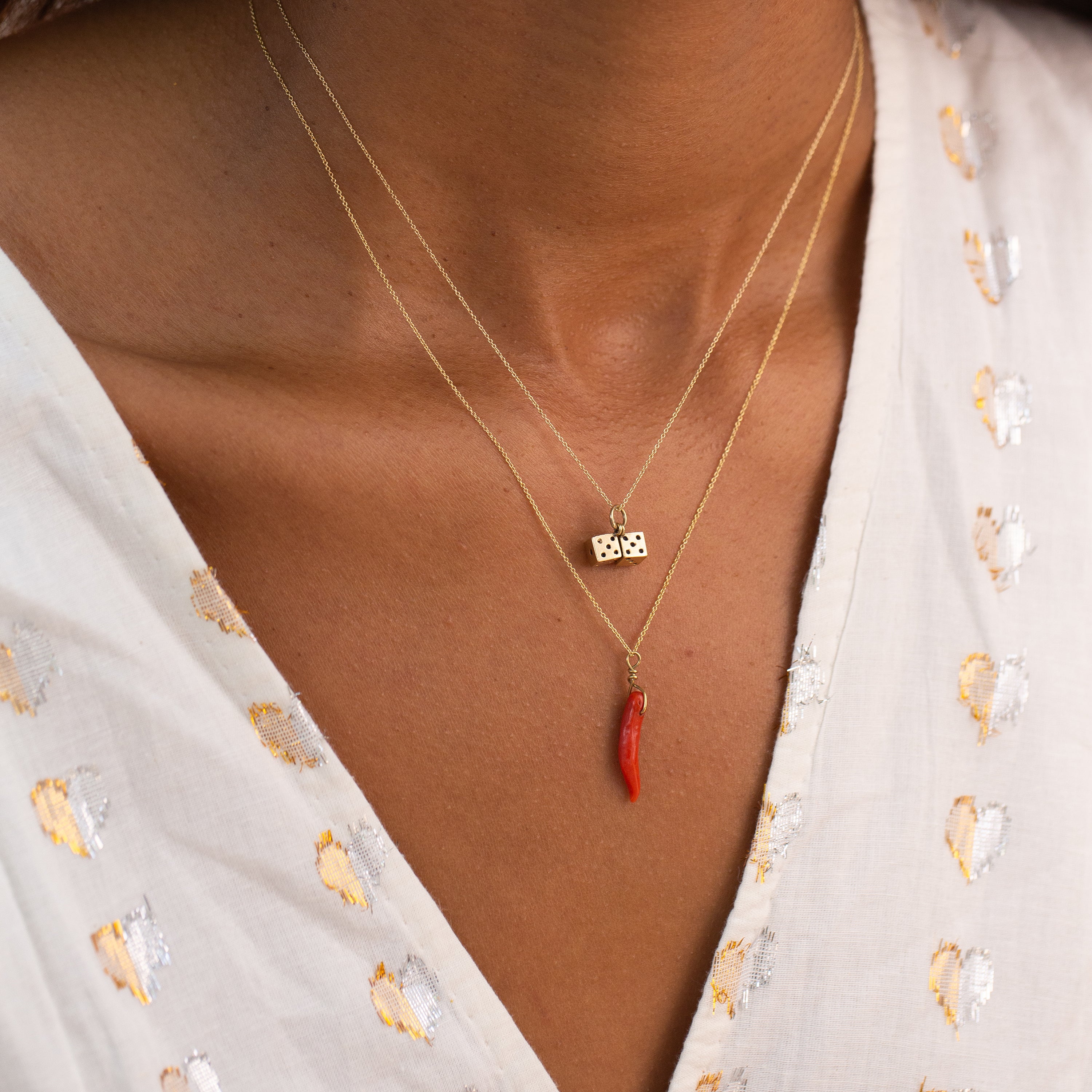 Coral Horn and 18k Gold Charm