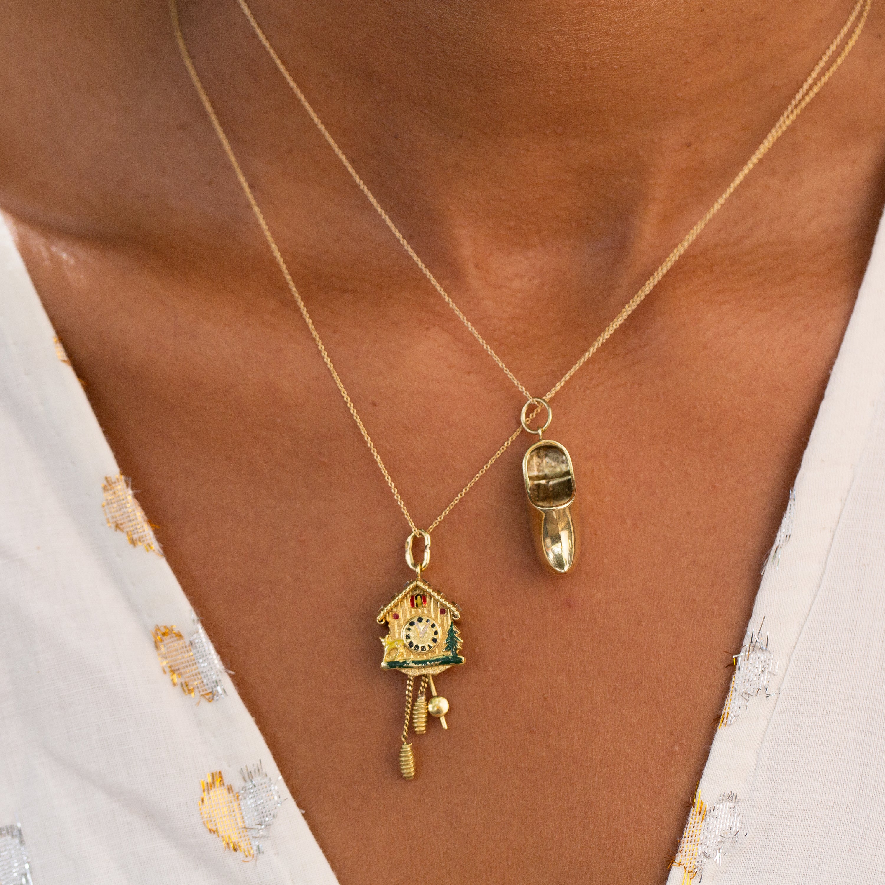 Enamel and 18k Gold Cuckoo Clock Charm