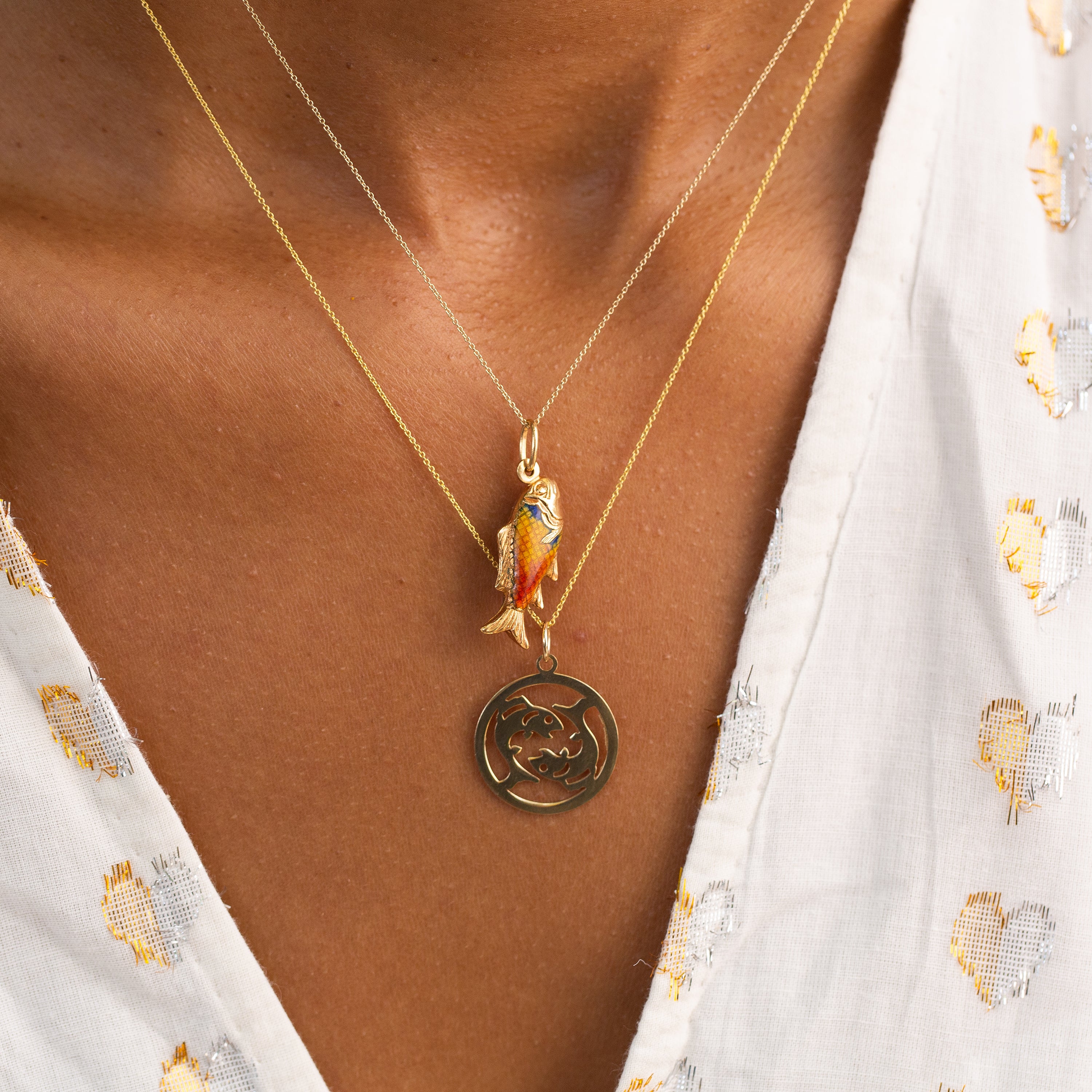 Italian Pisces Fish Enamel And 18K Gold Zodiac Charm