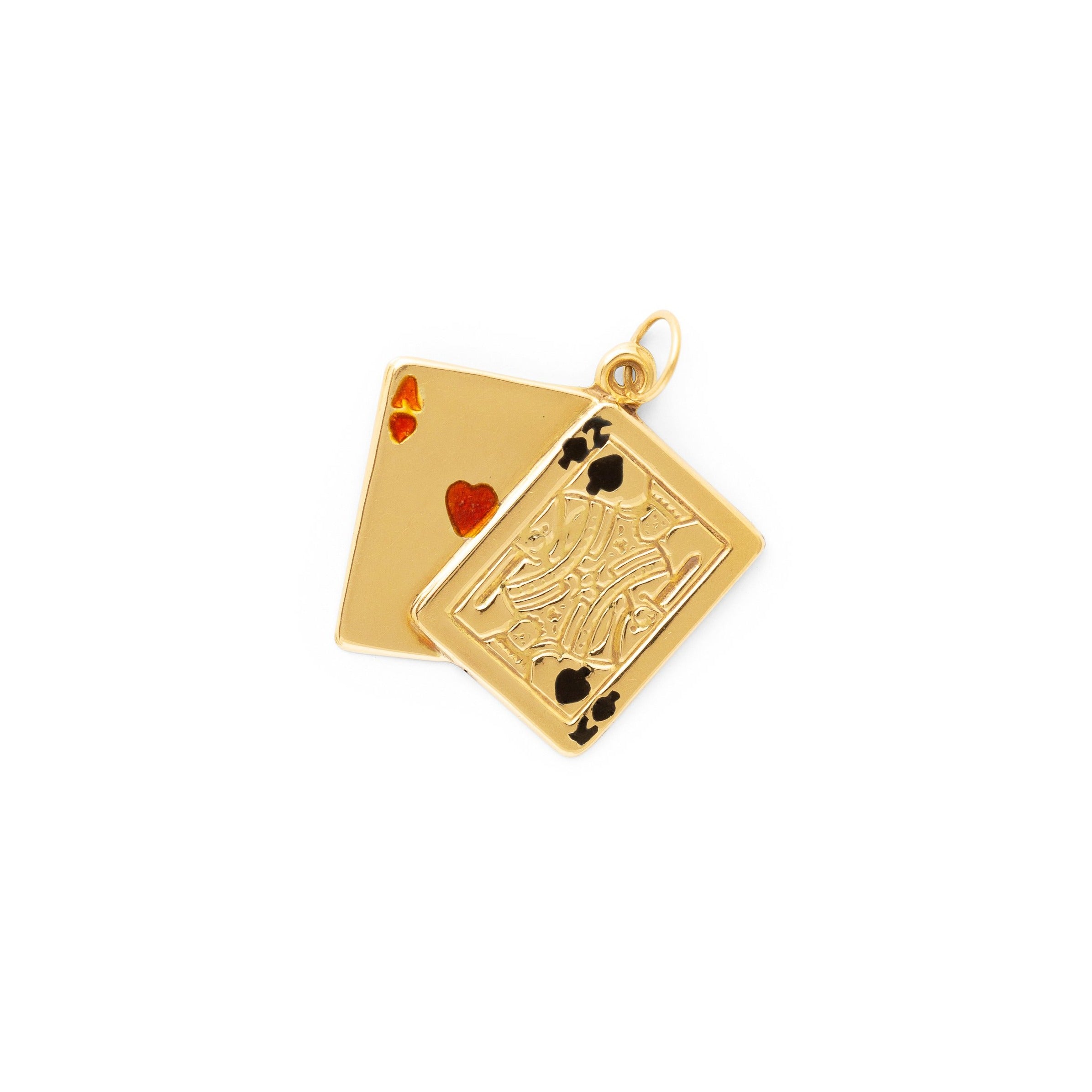 "21" 14k gold and enamel card charm