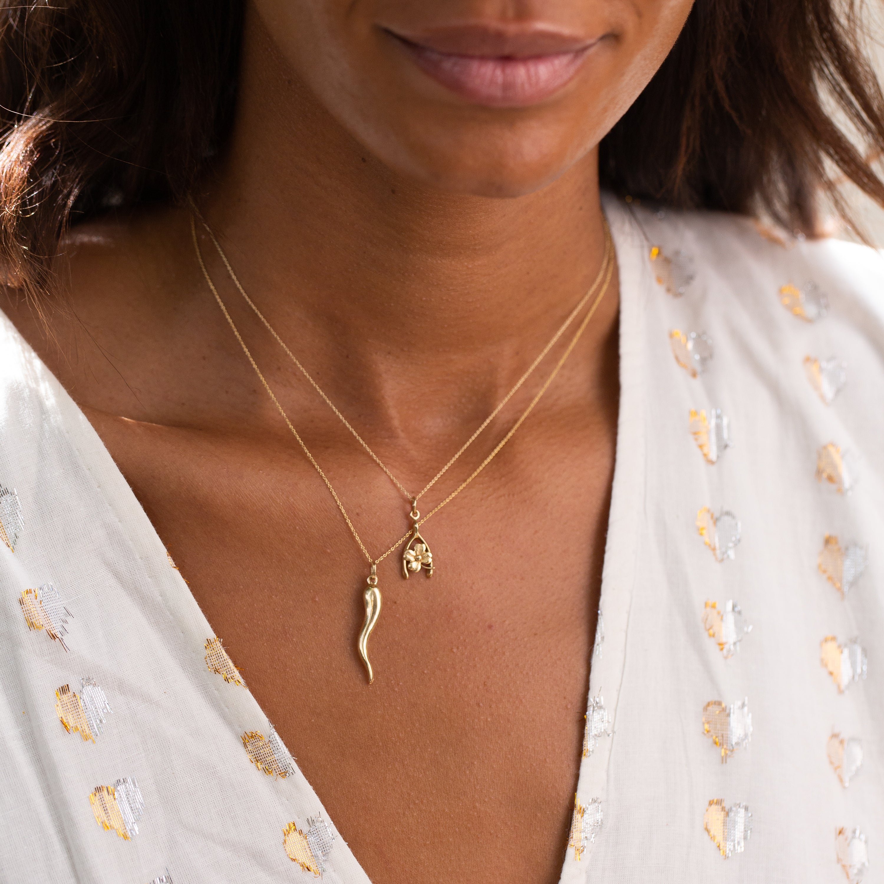 Wishbone and Clover 14k Gold Charm
