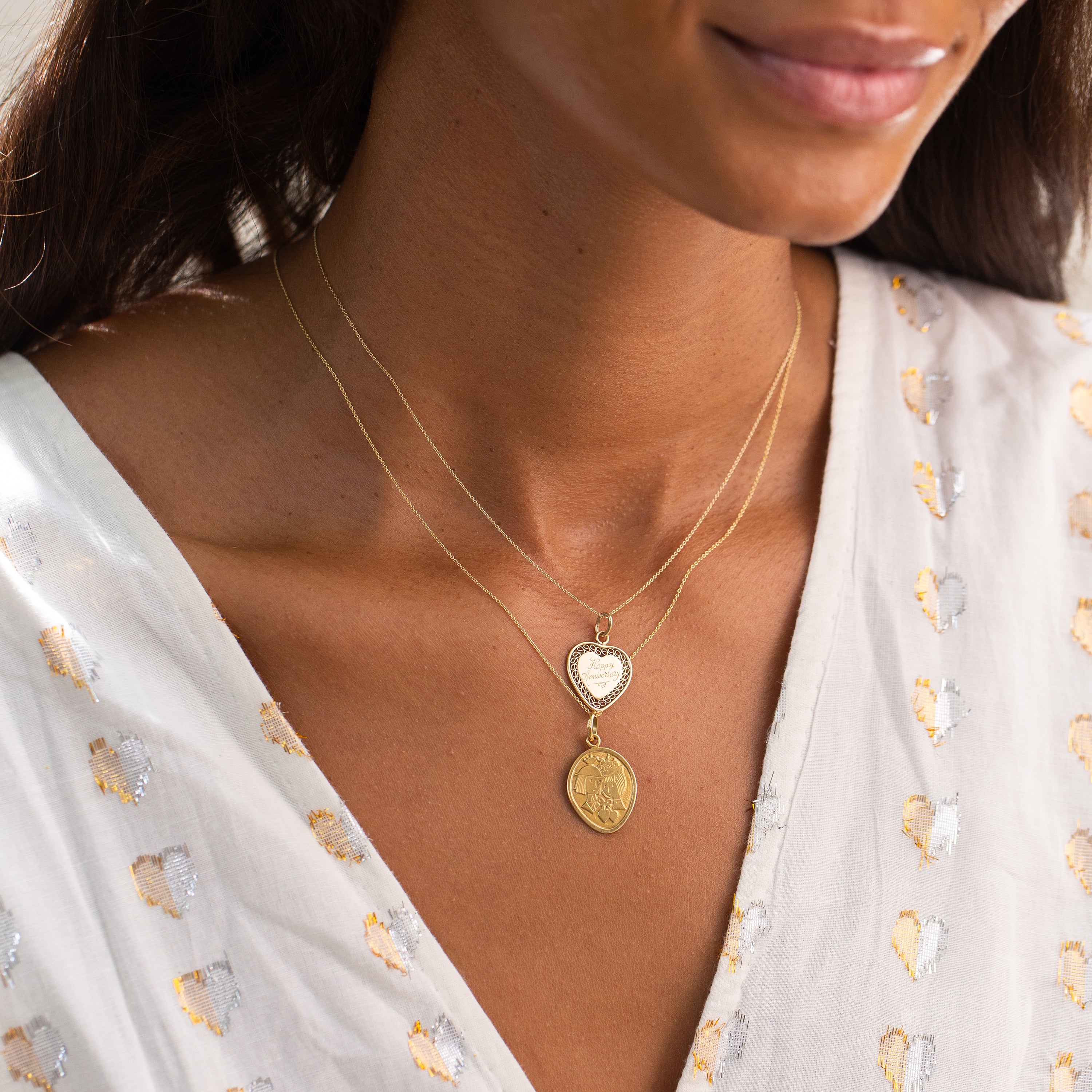 "Happy Anniversary" 14k Gold Heart Charm