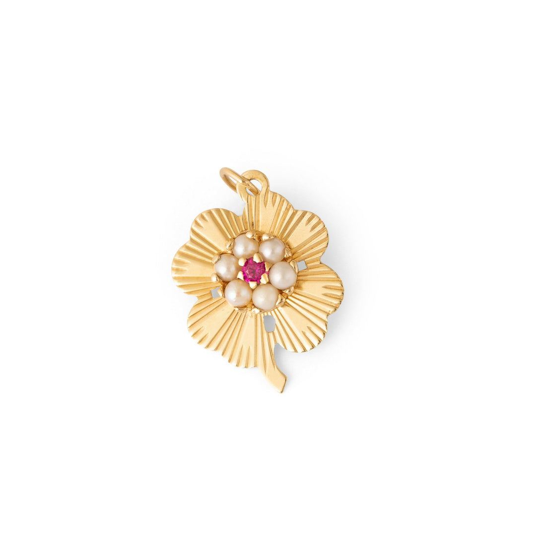 Four-Leaf Clover 14k Gold And Pearl Charm
