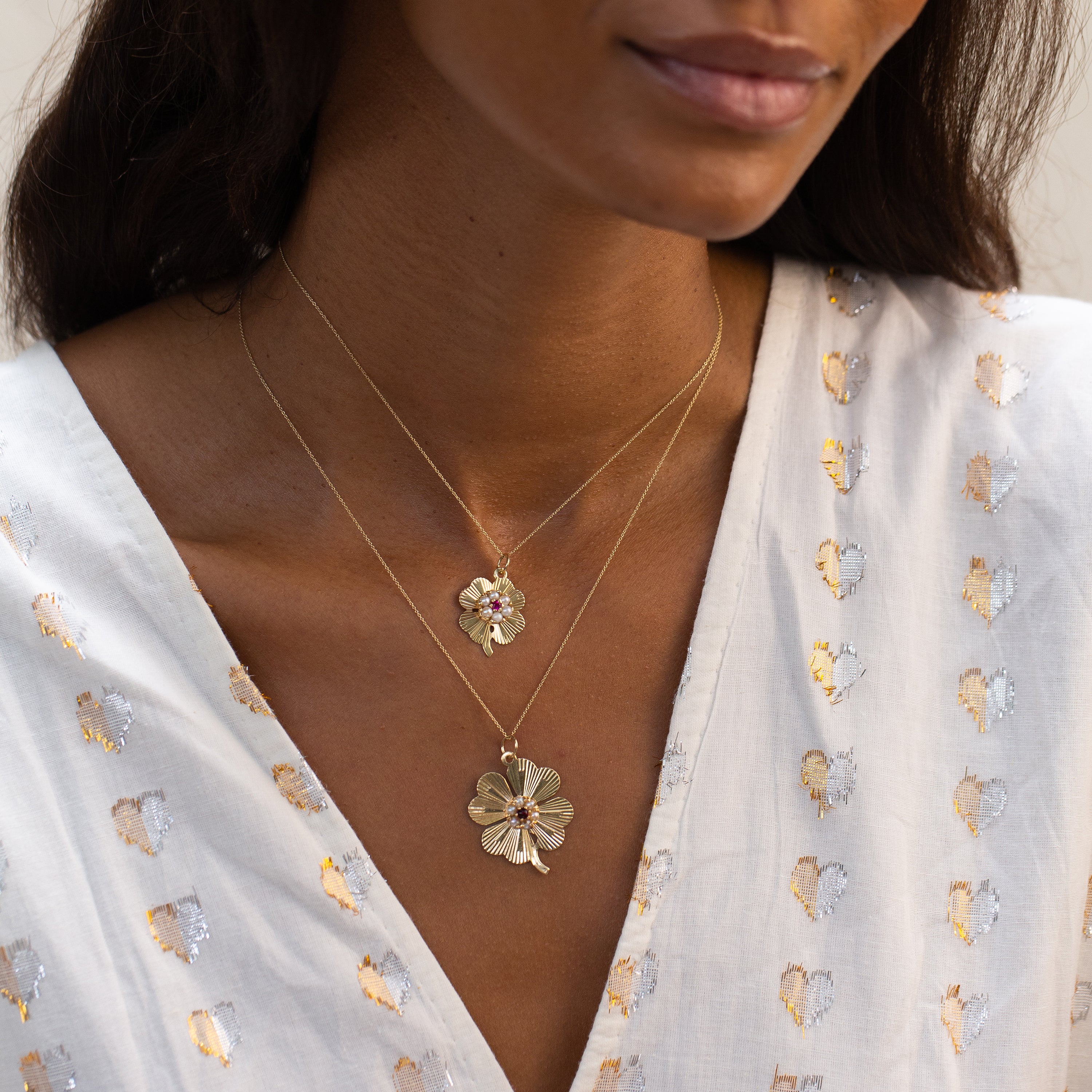 Four-Leaf Clover 14k Gold And Pearl Charm
