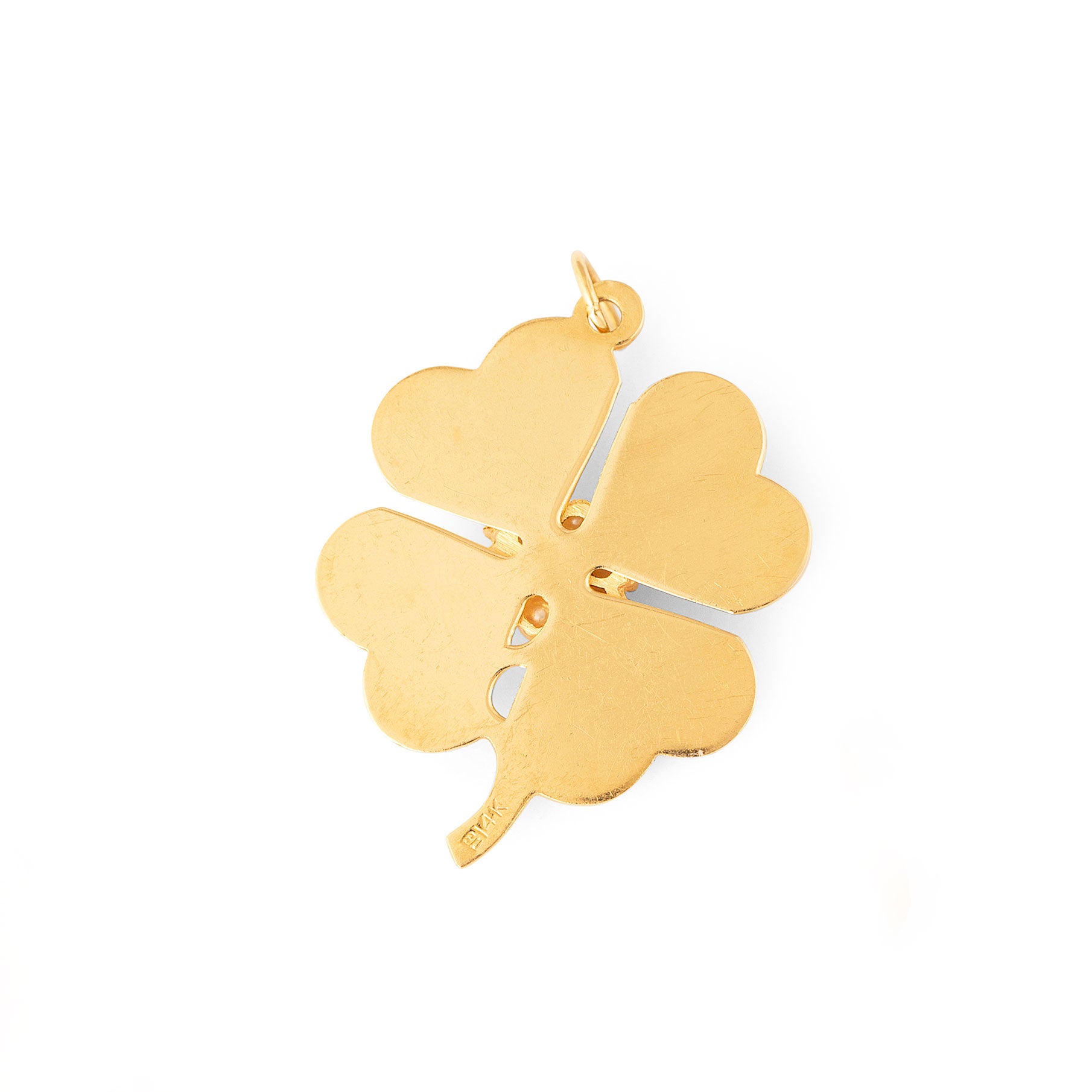 Large Pearl and 14K Gold Clover Charm