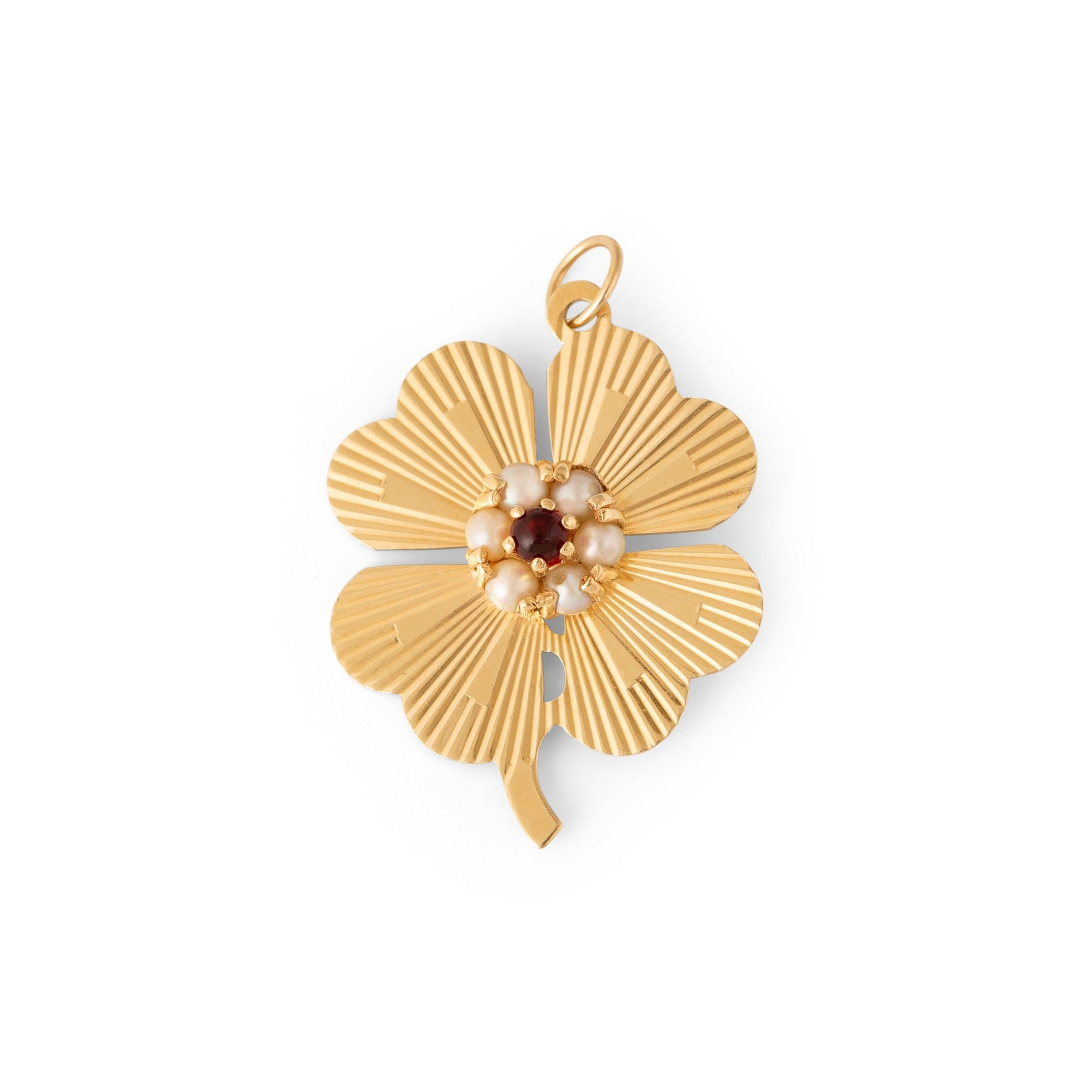 Large 14k Gold And Pearl Clover Charm
