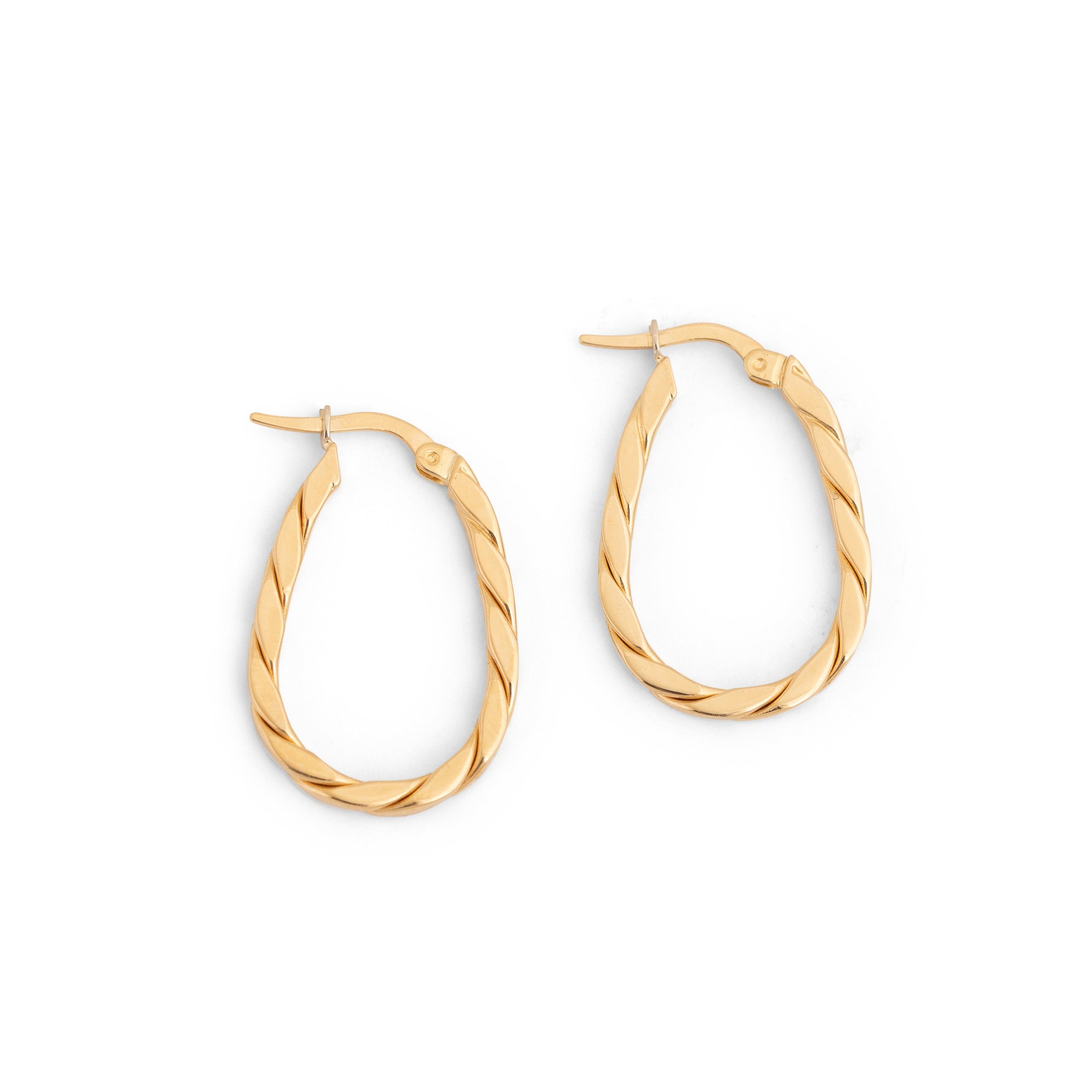 Roped Oval 14k Gold Hoop Earrings