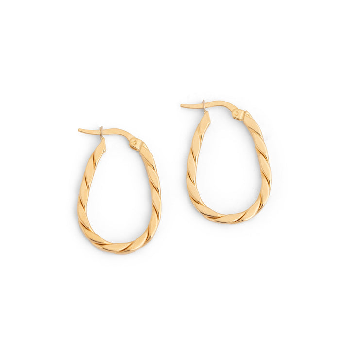Roped Oval 14k Gold Hoop Earrings