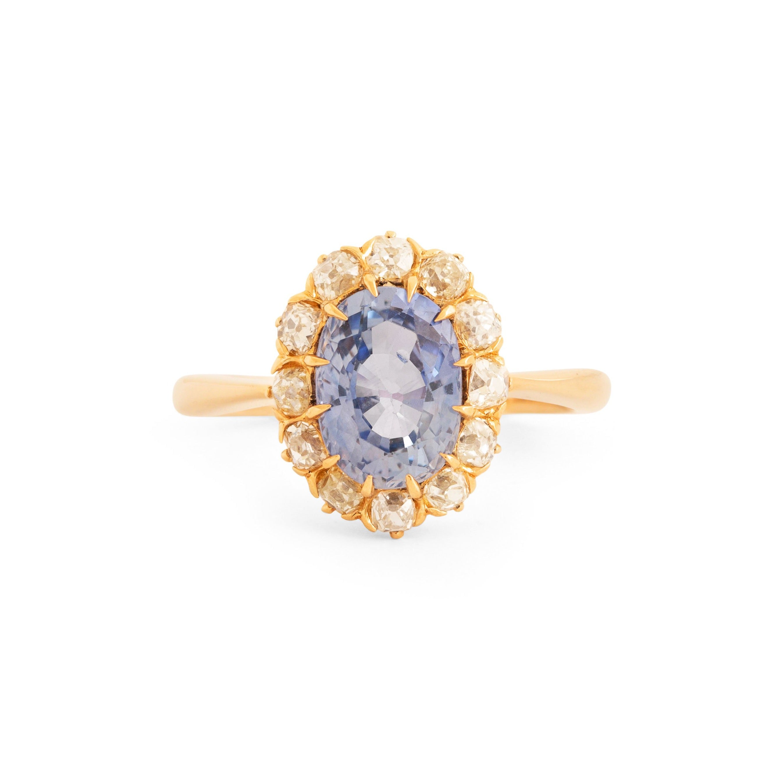 Victorian Sapphire, Old Mine Cut Diamond, And 18k Gold Cluster Ring
