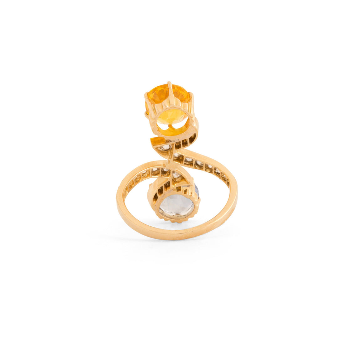 Edwardian Toi Et Moi Sapphire, Diamond, and 18k Gold Ring